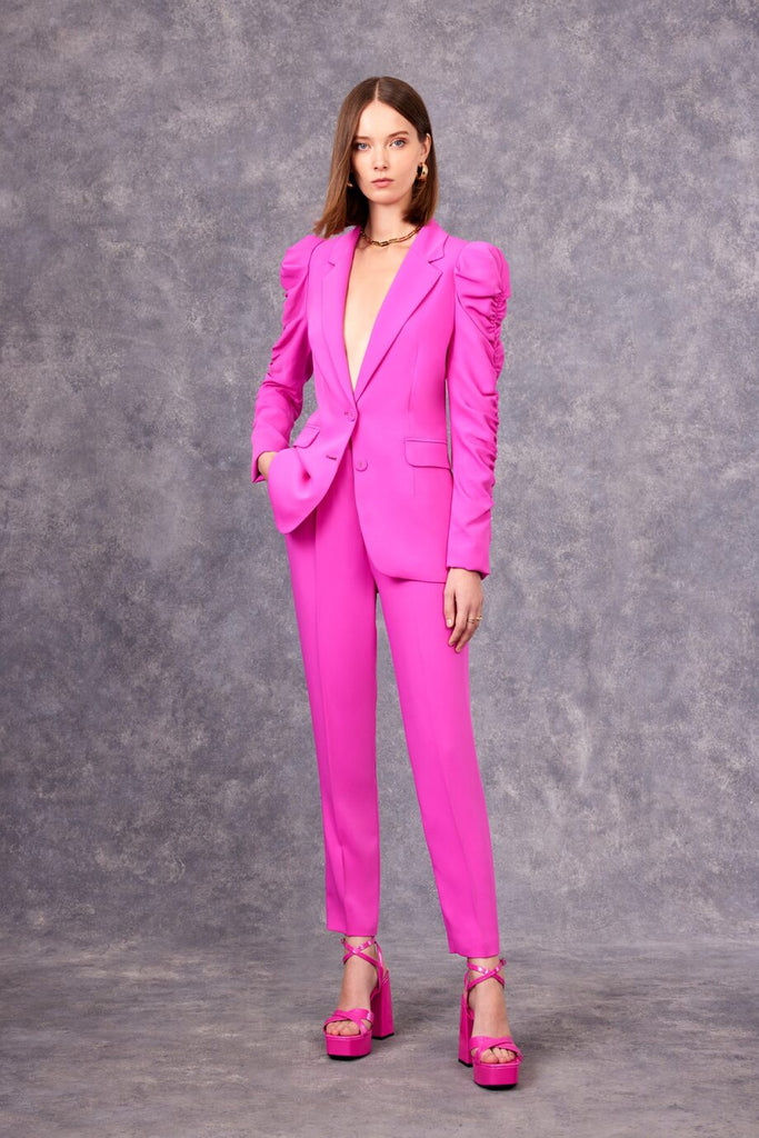 FUCHSIA PINK SUIT OF FLAIR PANTS AND OVERSIZED BLAZER – Le Obsession  Boutique